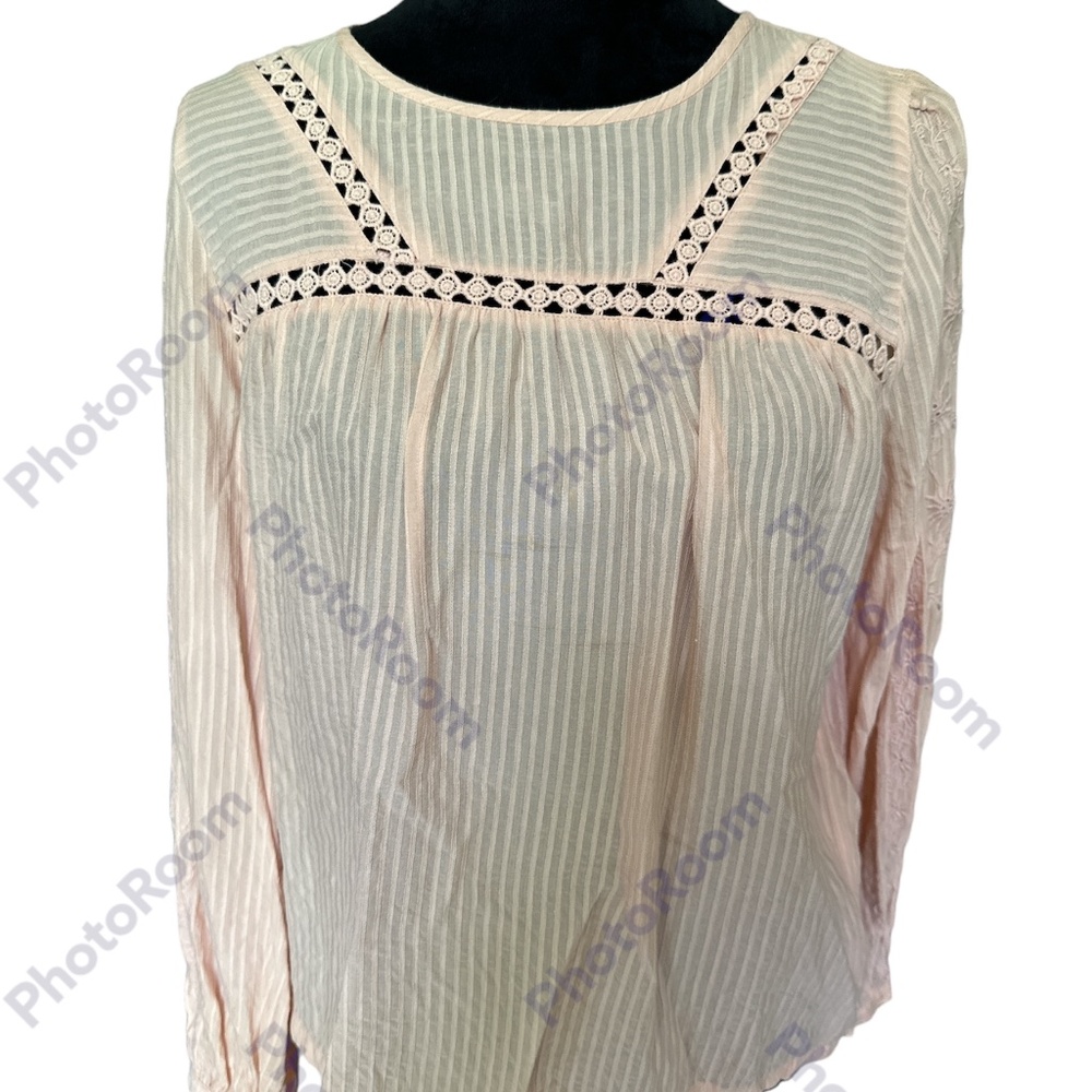 🧡$5 Bundled LOFT Peach Boho Lace Detail Long Sleeve Blouse - Picture 1 of 7